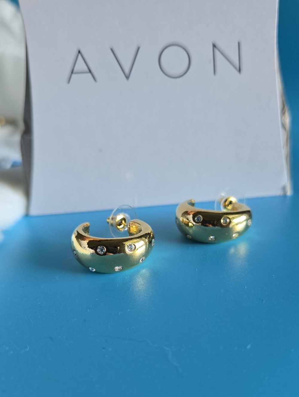 Avon Gold-Tone Crystal Accent Mini Half-Hoop Earrings